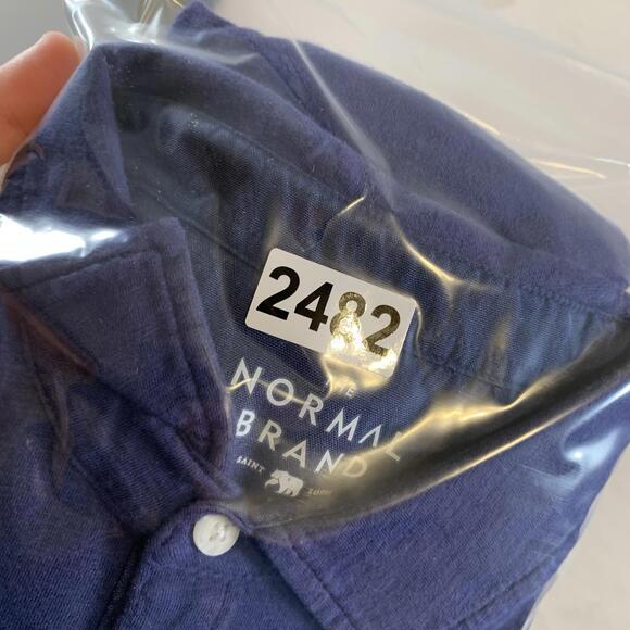 The Normal Brand Shirt Mens Medium Blue Short Sleeve Cotton Slub Pocket Polo - Picture 7 of 7